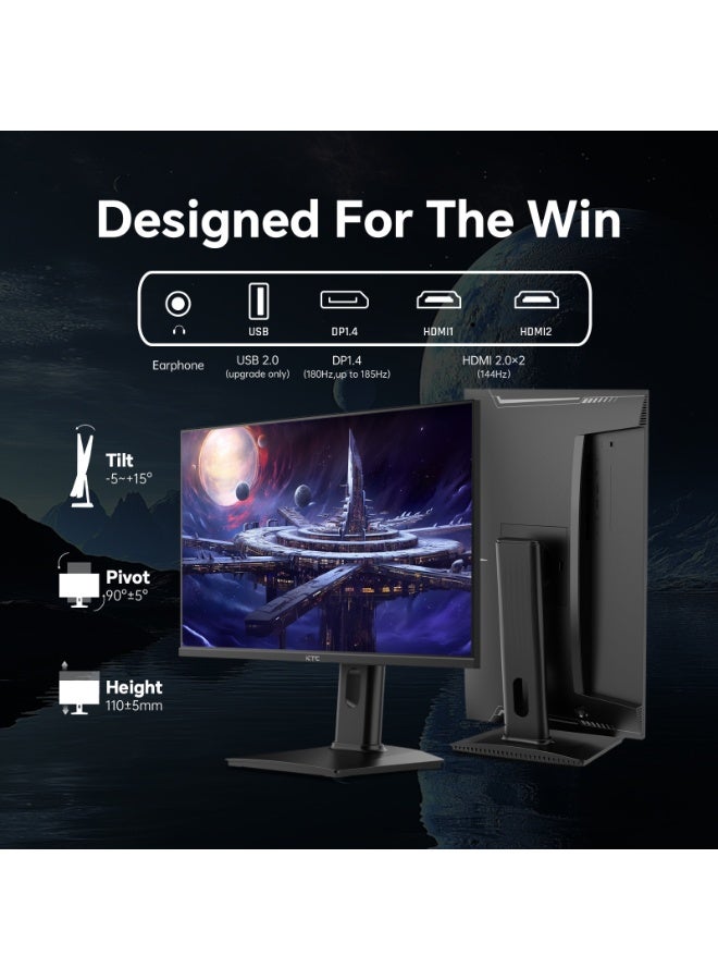 KTC 24 inch Gaming Monitor QHD 180Hz, Fast IPS 1440p Computer Monitor, Up to 185Hz, 1ms, G-Sync/FreeSync, HDR400, Height Adjustable, 2 x HDMI, 1 x DP H24T7 - Image 4